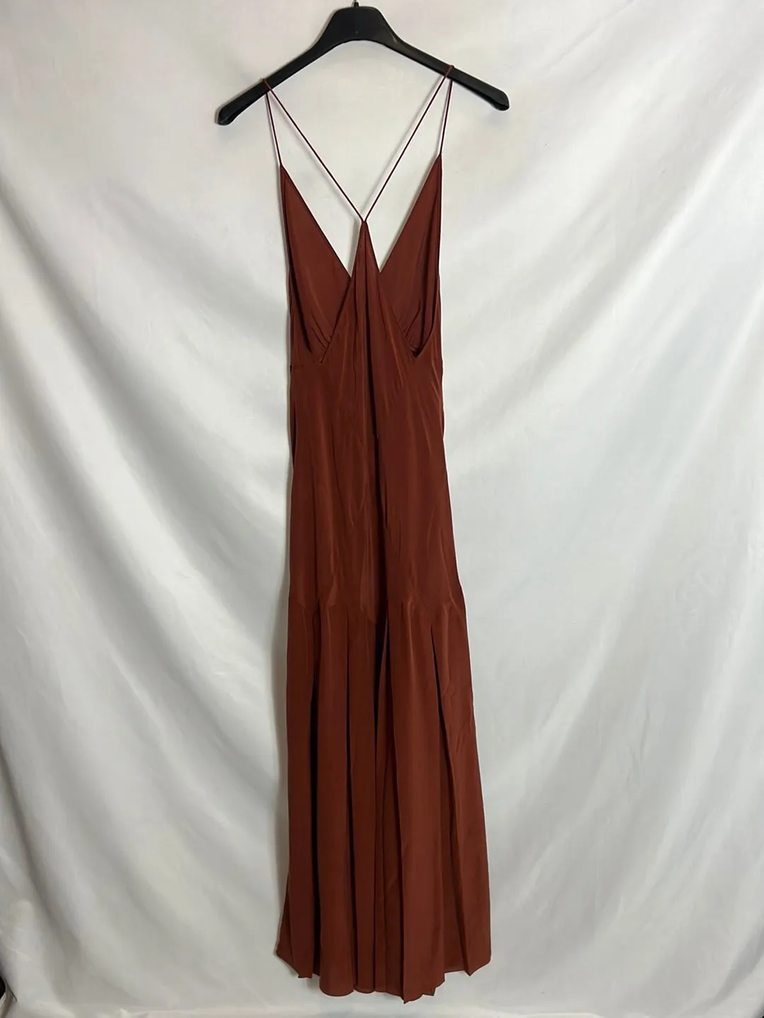 ZARA. Vestido midi seda tablas. T S