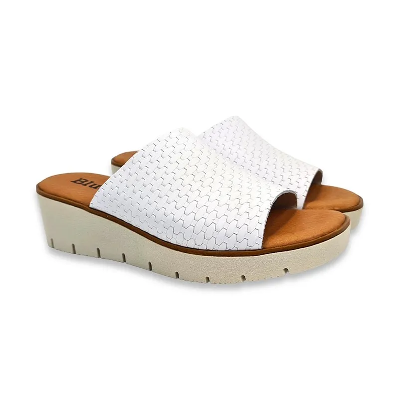 Zuecos Cuña Baja Mujer Piel Punta Abierta Plantilla Acolchada 24802 Blanco, de Blusandal