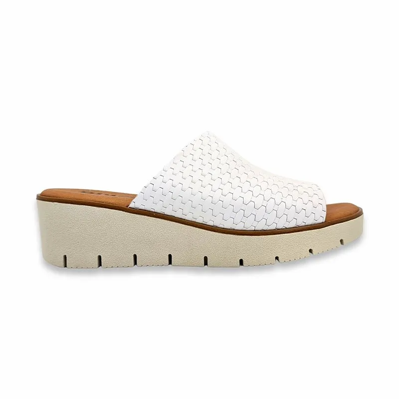 Zuecos Cuña Baja Mujer Piel Punta Abierta Plantilla Acolchada 24802 Blanco, de Blusandal