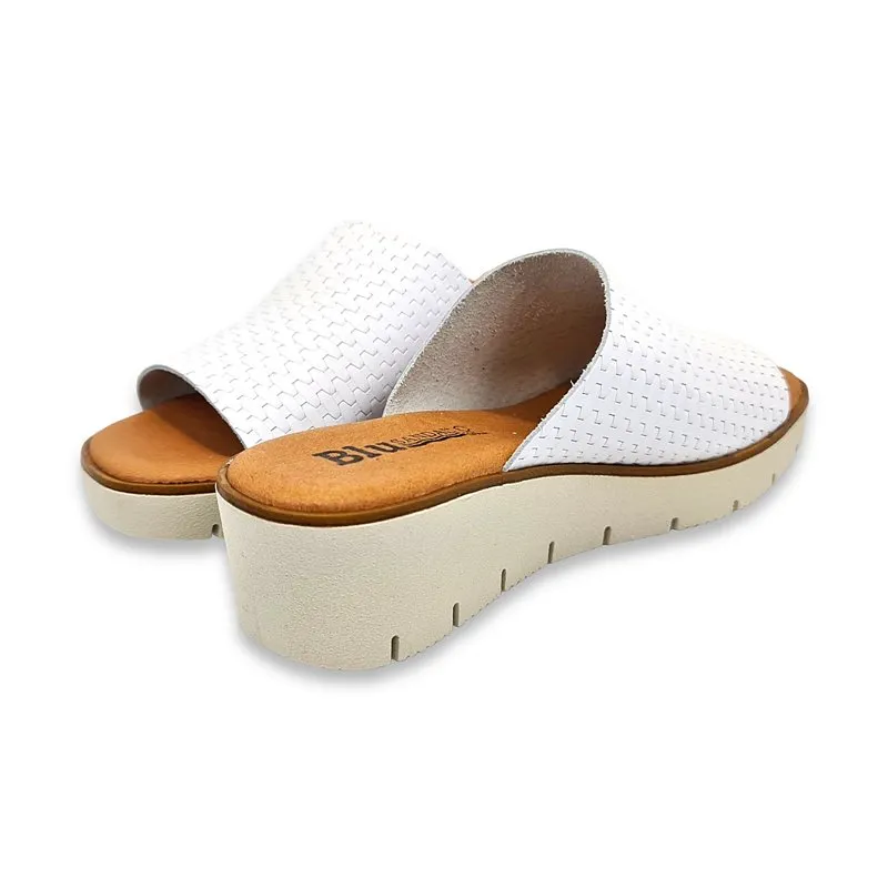 Zuecos Cuña Baja Mujer Piel Punta Abierta Plantilla Acolchada 24802 Blanco, de Blusandal