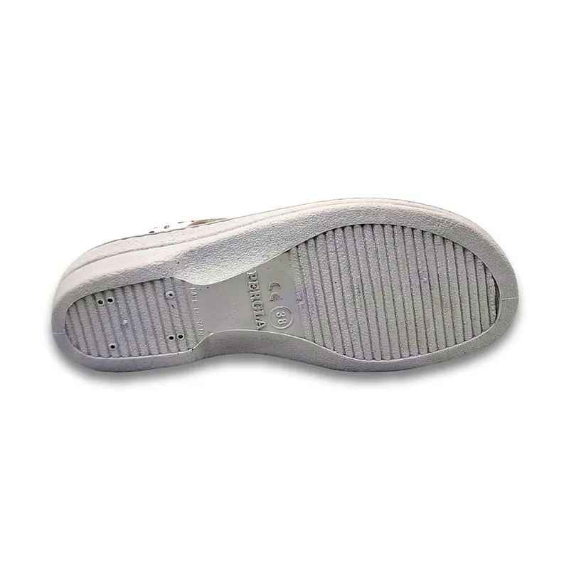 Zuecos Sanitarios Cerrados Mujer Piel Dibujos Sanitarios Velcro 9790 Blanco, de Percla