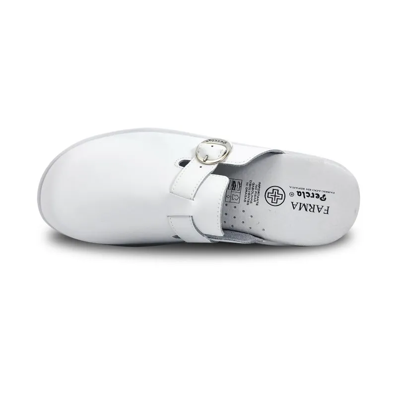 Zuecos Sanitarios Mujer Piel Destalonados Hebilla 796 Blanco, de Percla